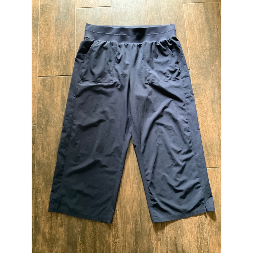 T by Talbots Crop Pants Women XL Navy Blue Wide Leg Athleisure Stretch Classic